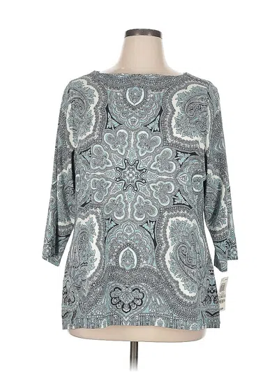 Charter Club 3/4 Sleeve Top Gray Floral Pattern Boatneck Tops