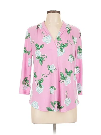 Pre-owned Charter Club 3/4 Sleeve Top Pink Plunge Neckline Tops