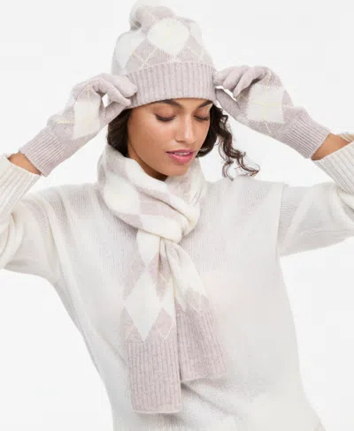 Charter Club Argyle Cashmere Scarf, Hat & Gloves Box Set, Macy's Exclusive In Gray