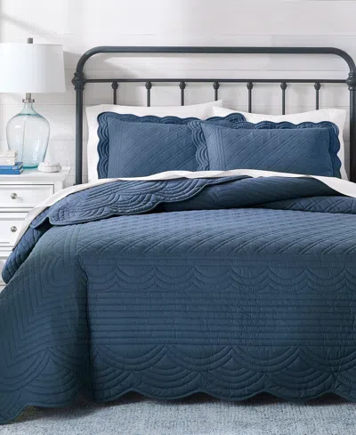 Charter Club Bailey Scallop 3-pc. Quilt Set, Full/queen, Macy's Exclusive In Blue