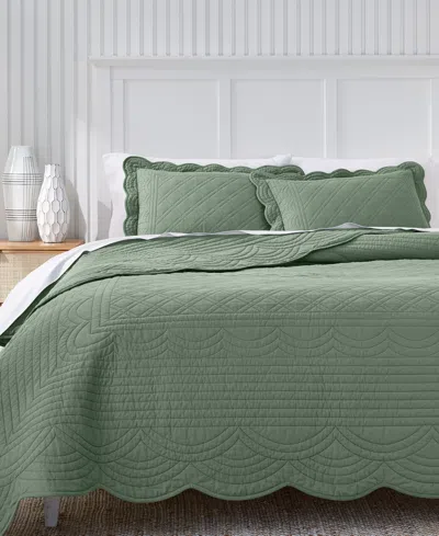 Charter Club Bailey Scallop 3-pc. Quilt Set, Full/queen, Macy's Exclusive In Green