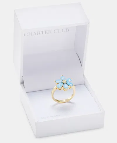 Charter Club Blue Crystal Flower Ring, Macy's Exclusive In Gold