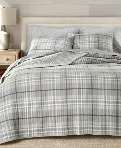 Charter Club Brushed Cotton Plaid 2-pc. Quilt Set, Twin, Macy's Exclusive In Gray