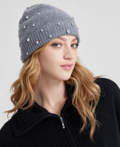 Charter Club Cashmere Embellished Cuffed Beanie, Created For Macy's In Mid Grey Heather