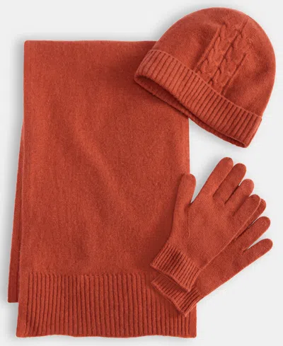 Charter Club Cashmere Hat, Gloves & Scarf Boxed Gift Set, Created For Macy's In Red