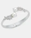 Charter Club Crystal & Imitation Pearl Bypass Bangle Bracelet, Macy's Exclusive In Silver