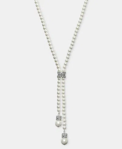 Charter Club Crystal & Imitation Pearl Lariat Necklace, 19-1/2" + 3" Extender, Macy's Exclusive In Metallic