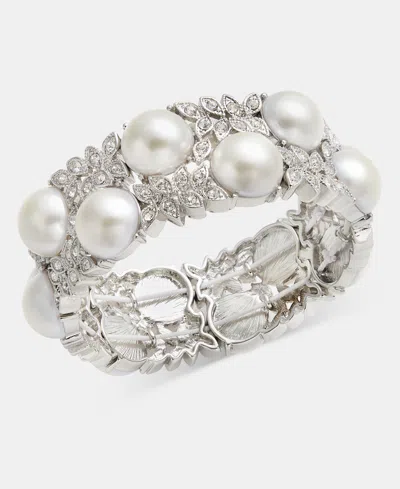Charter Club Crystal & Imitation Pearl Stretch Bracelet, Macy's Exclusive In Metallic