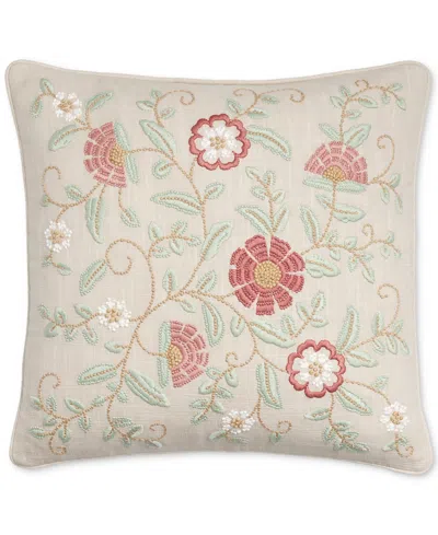 Charter Club Embroidered Flowers Decorative Pillow, 18" X 18", Exclusively At Macy's In Rosewood