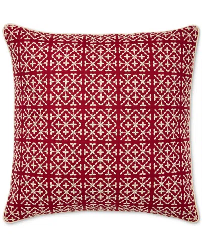 Charter Club Embroidered Tiles Decorative Pillow, 20" X 20", Exclusively At Macy's In Red