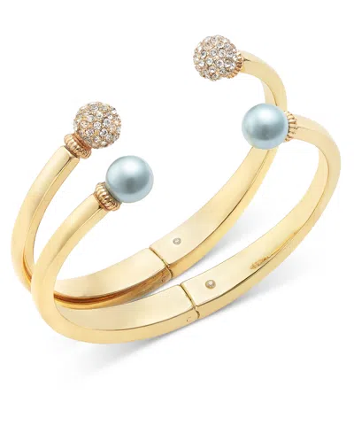 Charter Club Gold-tone 2-pc. Set Pave Fireball & Color Imitation Pearl Cuff Bracelet, Created For Macy's In Blue