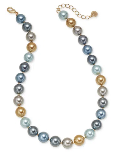 Charter Club Gold-tone Bead & Color Imitation Pearl All-around Collar Necklace, 16" + 2" Extender, Created For Ma In Blue