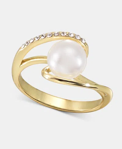 Charter Club Gold-tone Imitation Pearl & Cubic Zirconia Swirl Ring, Macy's Exclusive