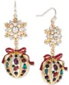 Charter Club Gold-tone Mixed Stone Yuletide Ornament Double Drop Earrings, Created For Macy's In Multi
