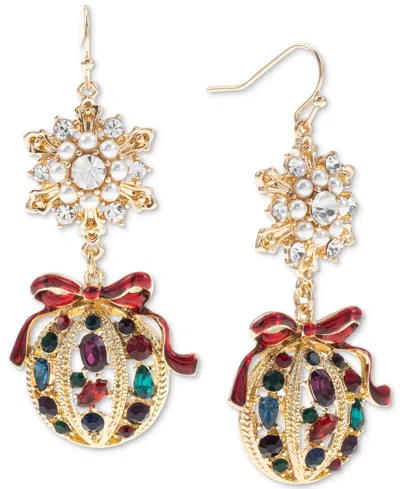 Charter Club Gold-tone Mixed Stone Yuletide Ornament Double Drop Earrings, Created For Macy's In Multi