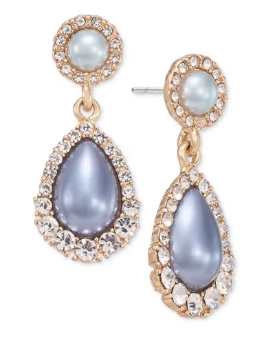 Charter Club Gold-tone Pave & Color Imitation Pearl Drop Earrings, Created For Macy's In Blue