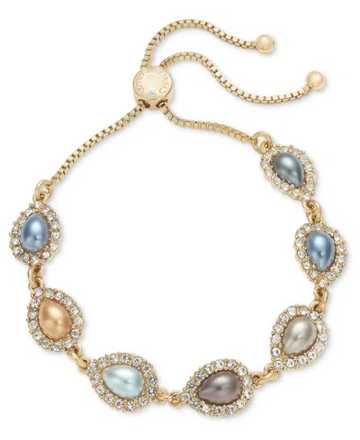 Charter Club Gold-tone Pave & Color Imitation Pearl Slider Bracelet, Created For Macy's In Blue