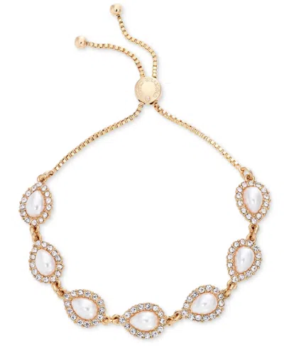 Charter Club Gold-tone Pave & Color Imitation Pearl Slider Bracelet, Created For Macy's In White