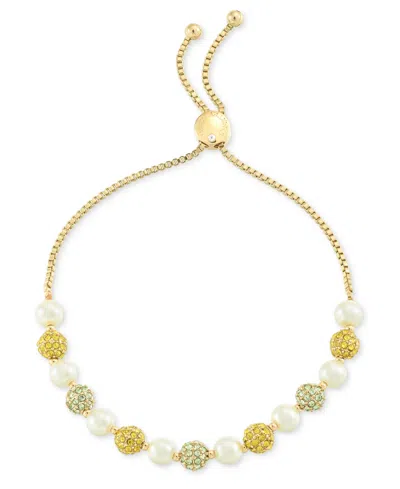 Charter Club Gold-tone Pave & Imitation Pearl Bead Slider Bracelet, Exclusively At Macy's