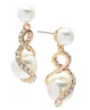 Charter Club Gold-tone Pave & Imitation Pearl Drop Earrings, Created For Macy's In Gold