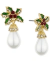 Charter Club Gold-tone Pave Holly & Imitation Pearl Drop Earrings, Created For Macy's In Multi