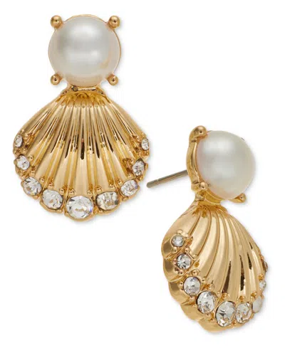 Charter Club Gold-tone Pave Shell & Imitation Pearl Stud Earrings, Exclusively At Macy's In White