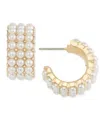 Charter Club Gold-tone Small Imitation Pearl Triple-row C-hoop Earrings, 0.82", Created For Macy's In White