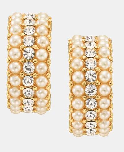 Charter Club Imitation Pearl & Crystal Three-row Hoop Earrings, Macy's Exclusive In Gold