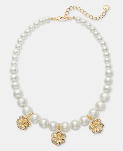 Charter Club Imitation Pearl & Flower Drop Necklace, Macy's Exclusive In Gold