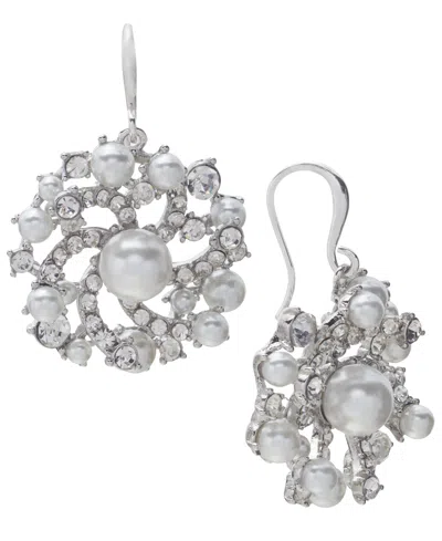 Charter Club Imitation Pearl & Glass Crystal Swirl Cluster Drop Earrings, Created For Macy's In White