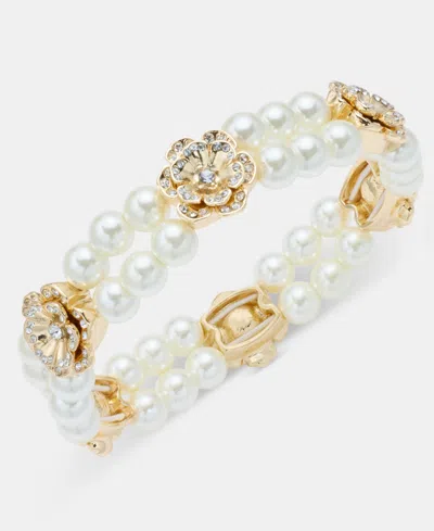 Charter Club Imitation Pearl Flower Stretch Bracelet, Macy's Exclusive In Gold