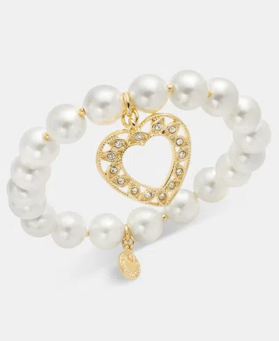 Charter Club Imitation Pearl Heart Pendant Stretch Bracelet, Macy's Exclusive In White