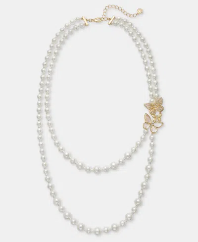 Charter Club Imitation Pearl Layered Butterfly Necklace, Macy's Exclusive In Silver