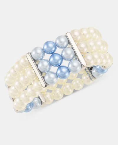 Charter Club Imitation Pearl Triple Row Stretch Bracelet, Macy's Exclusive In Blue