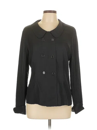 Pre-owned Charter Club Long Sleeve Silk Top Black Collared Neckline Tops