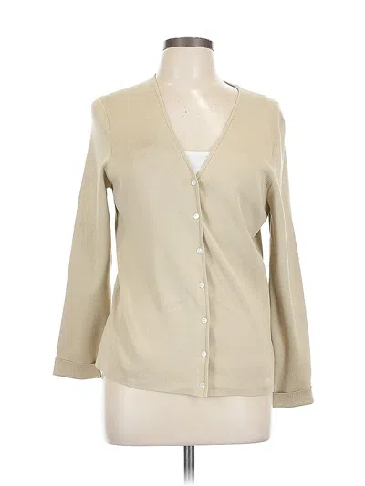 Pre-owned Charter Club Long Sleeve Silk Top Tan Plunge Neckline Tops In Brown