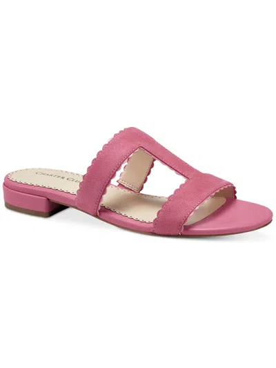 Charter Club Lulia Womens Faux Suede Scalloped Trim Slide Sandals In Pink