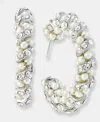 Charter Club Medium Crystal & Imitation Pearl C-hoop Earrings, 1.13", Macy's Exclusive In Metallic
