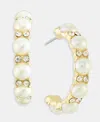 Charter Club Medium Pave & Imitation Pearl C-hoop Earrings, 1.21", Macy's Exclusive In Gold