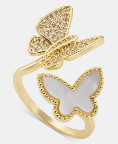 Charter Club Mother-of-pearl & Cubic Zirconia Butterfly Bypass Ring, Macy's Exclusive In Gold