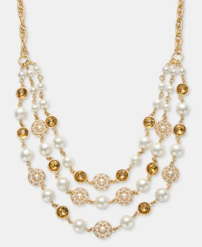 Charter Club Multi-stone Three-row Necklace, Macy's Exclusive In Gold