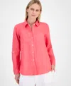 Charter Club Petite 100% Linen Button-front Shirt, Created For Macy's In Coral Flas