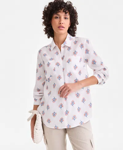 Charter Club Petite 100% Linen Button-front Shirt, Created For Macy's In Multi