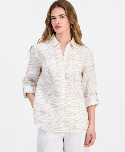 Charter Club Petite 100% Linen Button-front Shirt, Created For Macy's In Neutral