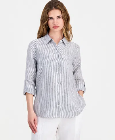 Charter Club Petite 100% Linen Button-front Shirt, Created For Macy's In Multi