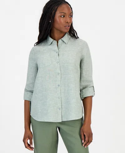 Charter Club Petite 100% Linen Button-front Shirt, Created For Macy's In Multi