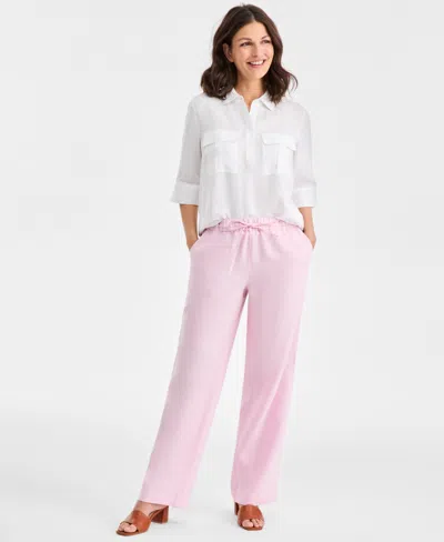 Charter Club Petite 100% Linen Drawstring Pants, Created For Macy's In Pink