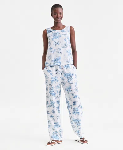 Charter Club Petite 100% Linen Drawstring Pants, Created For Macy's In Animal Print