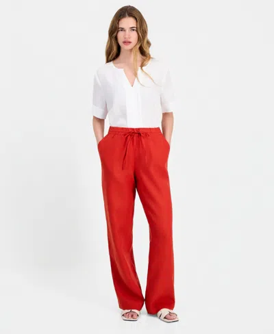 Charter Club Petite 100% Linen Drawstring Pants, Created For Macy's In Multi