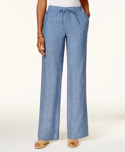 Charter Club Women's Linen Capri Tie-waist Pants, Created For Macy's In Blue Ocean